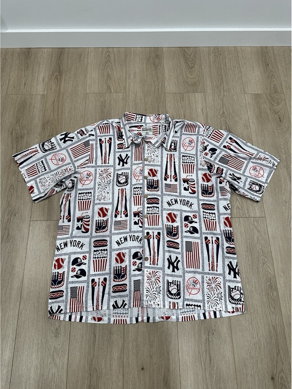 Reyn Spooner Men's White New York Yankees Americana Button Shirt Sz 3XL FLAW